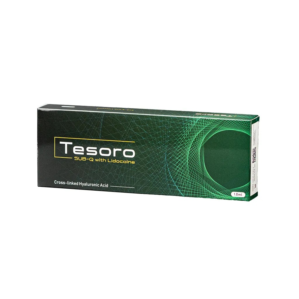tesoro_sub-q_with_lidocaine_box_rosvia Tesoro Sub-Q with Lidocaine hyaluronic acid dermal filler syringe for facial contouring